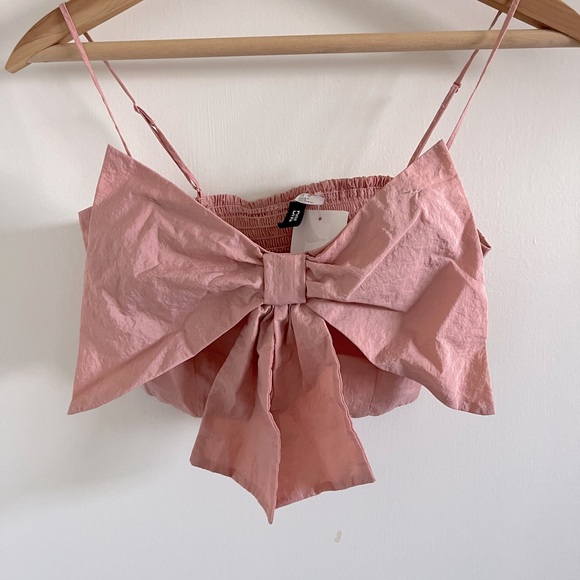 H&M Dusty Pink Bow Crop Top - Picture 1 of 4